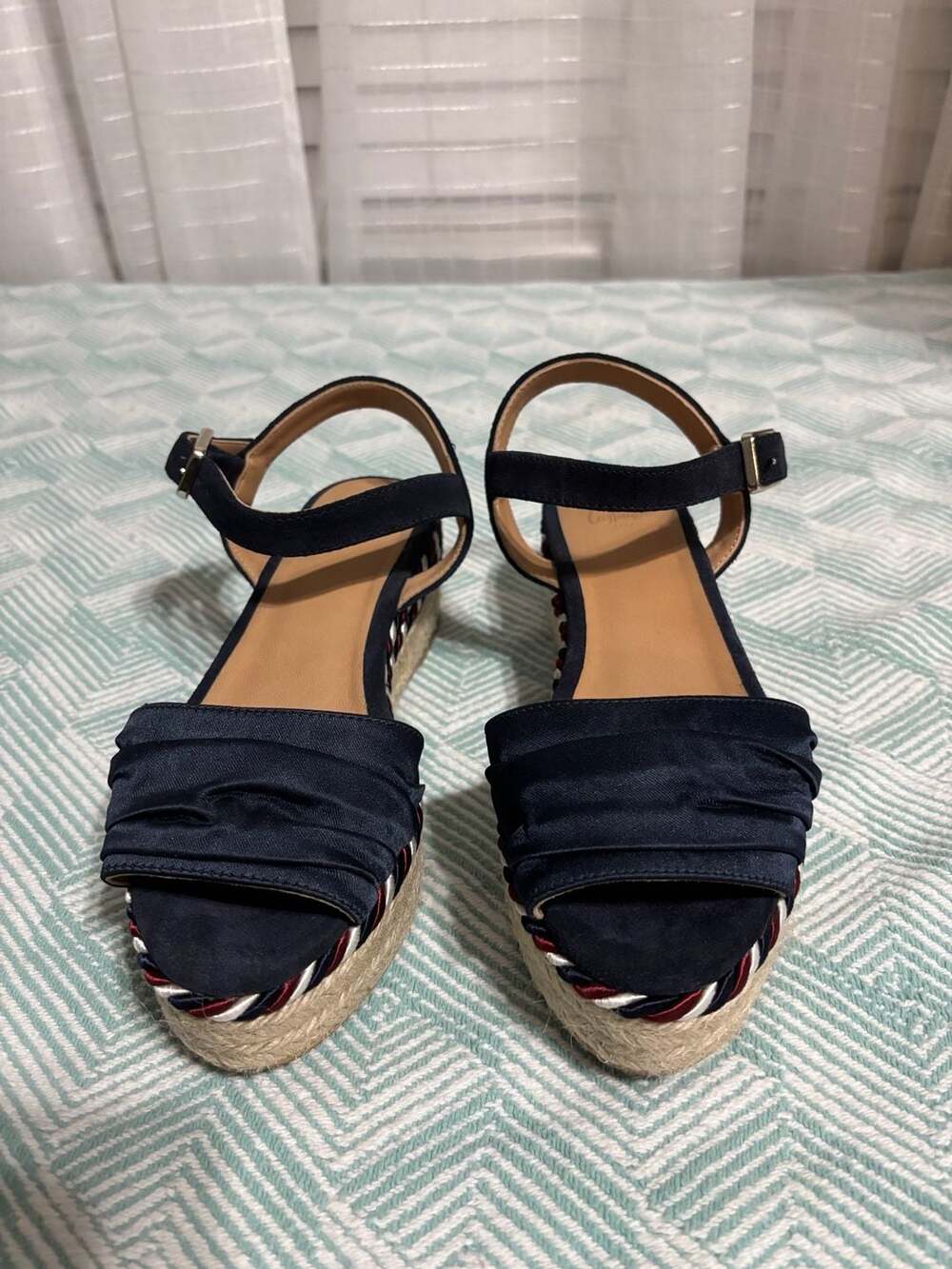 Castañer Navy Suede Ruffled Espadrille Platform Wedges